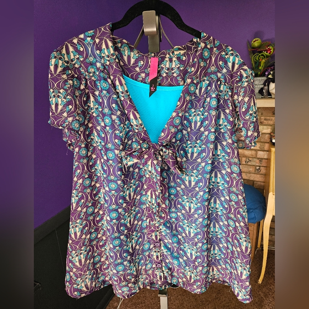Torquoise and Purple Top With Camisole